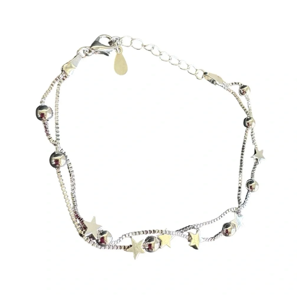 Silver Star Bracelet Celestial Double‎ Chain Dainty Fairycore